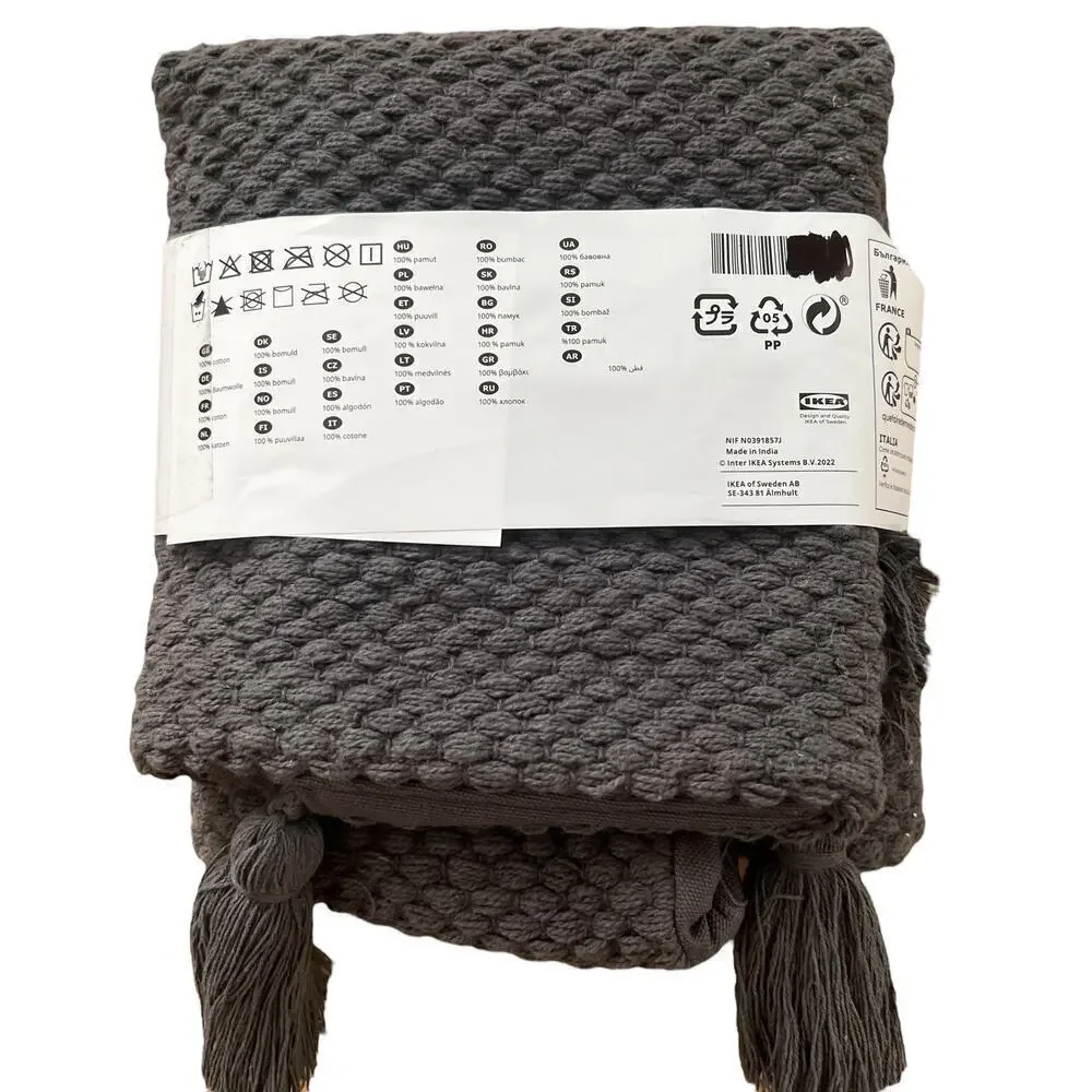 IKEA HOSTKVALL Gray Textured Tassel Pillow Cover 20